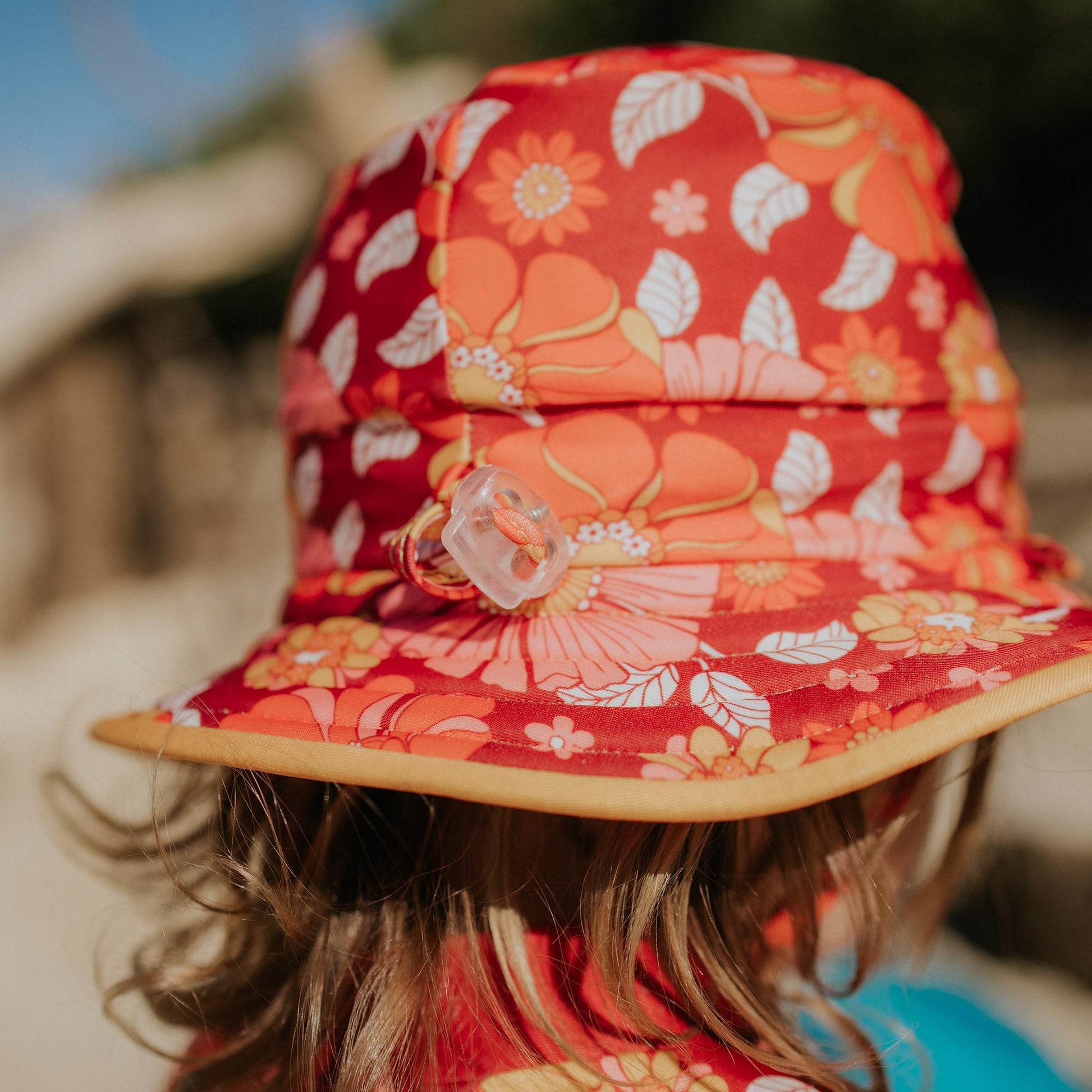 Pipi Swimwear flower pattern reversible wide brim swim hat with adjustable head toggle